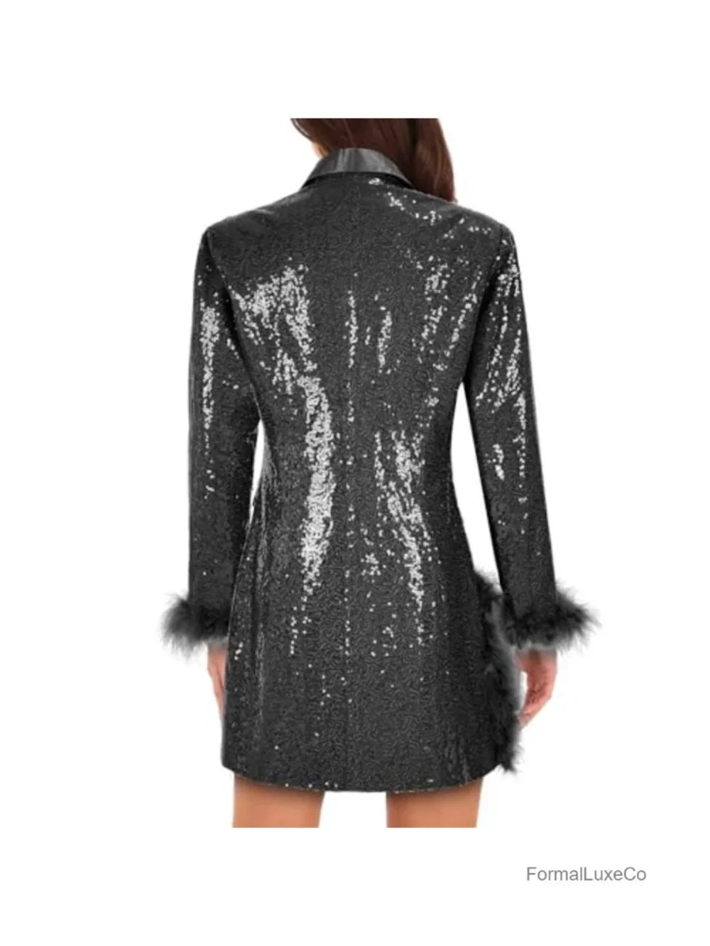 Sequin Blazer with Pockets Long Sleeve Slim Fit Party Jacket